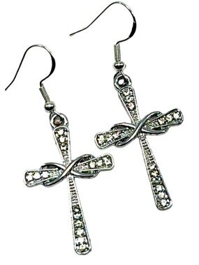 Handmade Sterling Silver Rhinestone Infinity Cross Pendant Earrings!